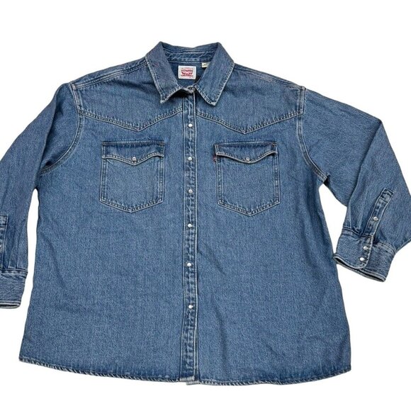 Levi’s Men’s Blue Denim White Snap Pearl Button Down Long Shirt Size 2XL NEW - Picture 7 of 7